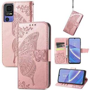 For TCL 40 SE Butterfly Love Flower Embossed Leather Phone Case(Rose Gold)