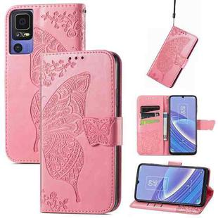 For TCL 40 SE Butterfly Love Flower Embossed Leather Phone Case(Pink)