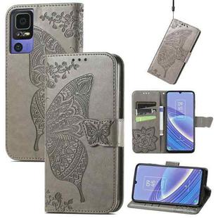 For TCL 40 SE Butterfly Love Flower Embossed Leather Phone Case(Gray)