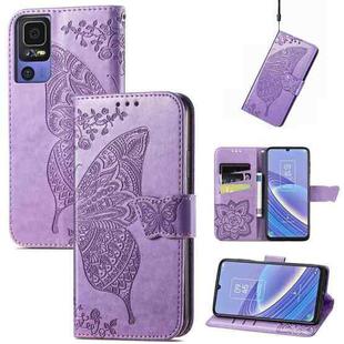 For TCL 40 SE Butterfly Love Flower Embossed Leather Phone Case(Lavender)