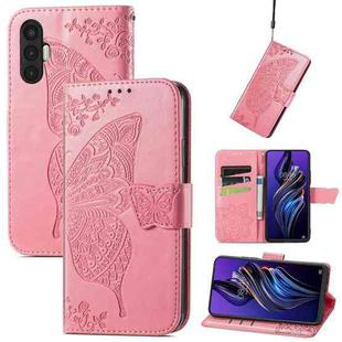 For Tecno Pova 3 Butterfly Love Flower Embossed Leather Phone Case(Pink)