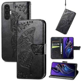 For Tecno Pova 3 Butterfly Love Flower Embossed Leather Phone Case(Black)