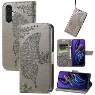 For Tecno Pova 3 Butterfly Love Flower Embossed Leather Phone Case(Gray)