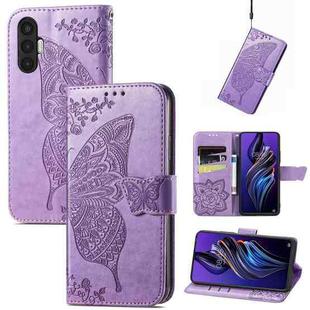 For Tecno Pova 3 Butterfly Love Flower Embossed Leather Phone Case(Lavender)