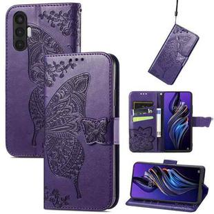 For Tecno Pova 3 Butterfly Love Flower Embossed Leather Phone Case(Purple)