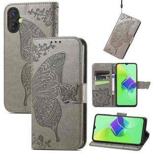 For Tecno Spark 9 Pro Butterfly Love Flower Embossed Leather Phone Case(Gray)