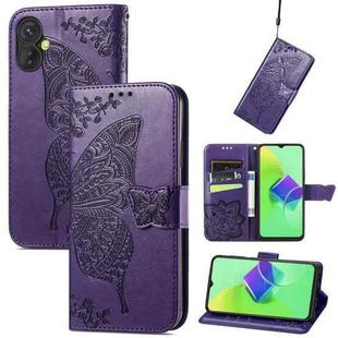 For Tecno Spark 9 Pro Butterfly Love Flower Embossed Leather Phone Case(Purple)