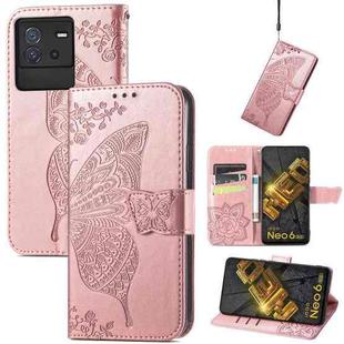 For vivo iQOO Neo 6 Butterfly Love Flower Embossed Leather Phone Case(Rose Gold)