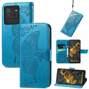 For vivo iQOO Neo 6 Butterfly Love Flower Embossed Leather Phone Case(Blue)