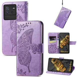 For vivo iQOO Neo 6 Butterfly Love Flower Embossed Leather Phone Case(Lavender)