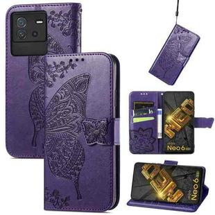 For vivo iQOO Neo 6 Butterfly Love Flower Embossed Leather Phone Case(Purple)