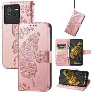 For ZTE Blade V40s Butterfly Love Flower Embossed Leather Phone Case(Rose Gold)