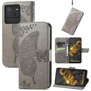 For ZTE Blade V40s Butterfly Love Flower Embossed Leather Phone Case(Gray)
