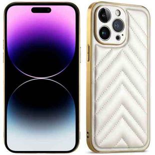 For iPhone 14 Pro Max Suteni Plating Leather Soft TPU Phone Case(White)