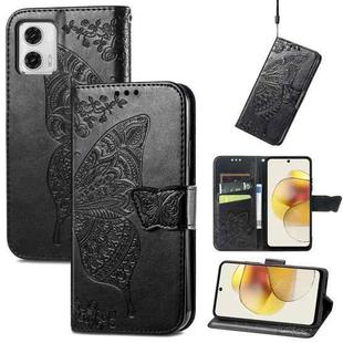 For Motorola Moto G73 Butterfly Love Flower Embossed Flip Leather Phone Case(Black)