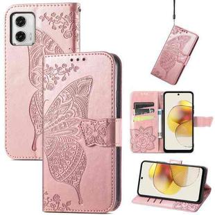 For Motorola Moto G73 Butterfly Love Flower Embossed Flip Leather Phone Case(Rose Gold)