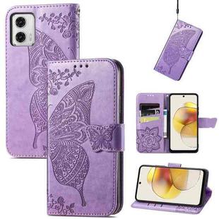 For Motorola Moto G73 Butterfly Love Flower Embossed Flip Leather Phone Case(Light Purple)