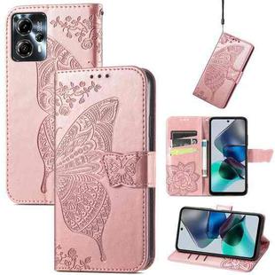 For Motorola Moto G23 Butterfly Love Flower Embossed Flip Leather Phone Case(Rose Gold)