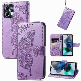 For Motorola Moto G23 Butterfly Love Flower Embossed Flip Leather Phone Case(Light Purple)