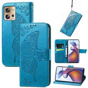 For Motorola Edge 30 Fusion Butterfly Love Flower Embossed Flip Leather Phone Case(Blue)