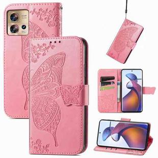 For Motorola Edge 30 Fusion Butterfly Love Flower Embossed Flip Leather Phone Case(Pink)