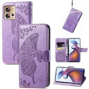 For Motorola Edge 30 Fusion Butterfly Love Flower Embossed Flip Leather Phone Case(Light Purple)