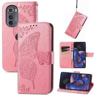 For Motorola Edge 2022 Butterfly Love Flower Embossed Flip Leather Phone Case(Pink)