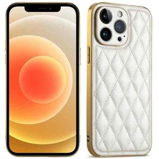 For iPhone 12 Suteni Electroplated Rhombus Grid Leather Soft TPU Phone Case(White)