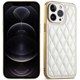 For iPhone 12 Pro Suteni Electroplated Rhombus Grid Leather Soft TPU Phone Case(White)