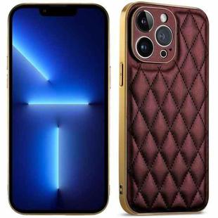 For iPhone 13 Pro Suteni Electroplated Rhombus Grid Leather Soft TPU Phone Case(Purple)