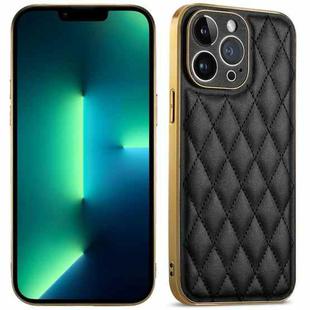 For iPhone 13 Pro Max Suteni Electroplated Rhombus Grid Leather Soft TPU Phone Case(Black)