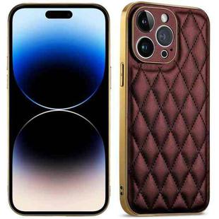 For iPhone 14 Pro Suteni Electroplated Rhombus Grid Leather Soft TPU Phone Case(Purple)