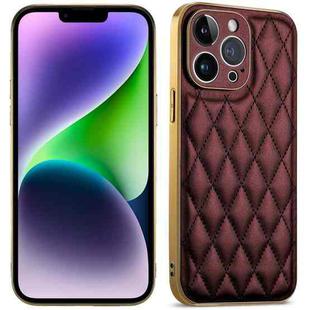 For iPhone 14 Plus Suteni Electroplated Rhombus Grid Leather Soft TPU Phone Case(Purple)