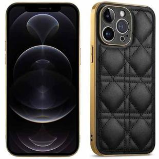 For iPhone 12 Pro Suteni Electroplated Rattan Grid Leather Soft TPU Phone Case(Black)