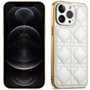 For iPhone 12 Pro Suteni Electroplated Rattan Grid Leather Soft TPU Phone Case(White)