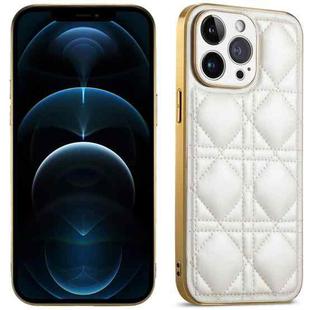 For iPhone 12 Pro Max Suteni Electroplated Rattan Grid Leather Soft TPU Phone Case(White)