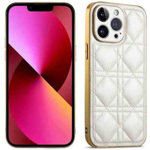 For iPhone 13 Suteni Electroplated Rattan Grid Leather Soft TPU Phone Case(White)