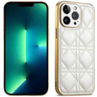 For iPhone 13 Pro Max Suteni Electroplated Rattan Grid Leather Soft TPU Phone Case(White)