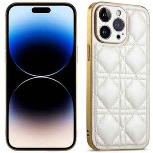 For iPhone 14 Pro Suteni Electroplated Rattan Grid Leather Soft TPU Phone Case(White)