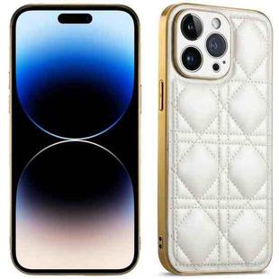 For iPhone 14 Pro Max Suteni Electroplated Rattan Grid Leather Soft TPU Phone Case(White)