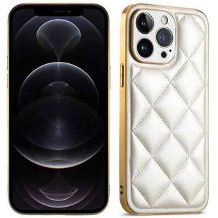 For iPhone 12 Pro Suteni Electroplated Big Diamond Grid Leather Soft TPU Phone Case(White)