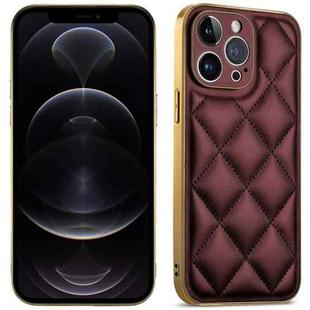 For iPhone 12 Pro Suteni Electroplated Big Diamond Grid Leather Soft TPU Phone Case(Purple)