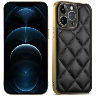 For iPhone 12 Pro Max Suteni Electroplated Big Diamond Grid Leather Soft TPU Phone Case(Black)