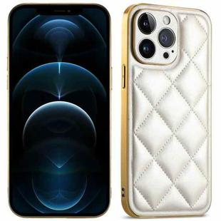 For iPhone 12 Pro Max Suteni Electroplated Big Diamond Grid Leather Soft TPU Phone Case(White)