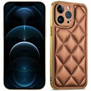 For iPhone 12 Pro Max Suteni Electroplated Big Diamond Grid Leather Soft TPU Phone Case(Brown)