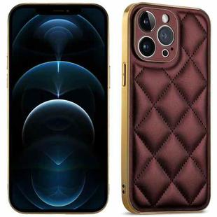 For iPhone 12 Pro Max Suteni Electroplated Big Diamond Grid Leather Soft TPU Phone Case(Purple)