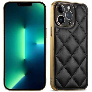 For iPhone 13 Pro Max Suteni Electroplated Big Diamond Grid Leather Soft TPU Phone Case(Black)