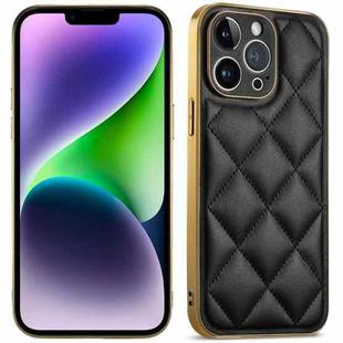 For iPhone 14 Suteni Electroplated Big Diamond Grid Leather Soft TPU Phone Case(Black)