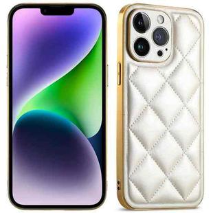 For iPhone 14 Suteni Electroplated Big Diamond Grid Leather Soft TPU Phone Case(White)