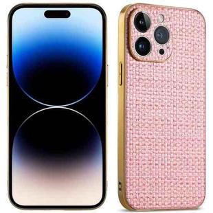 For iPhone 14 Pro Suteni Electroplated Woven Cloth PU Soft TPU Phone Case(Pink)